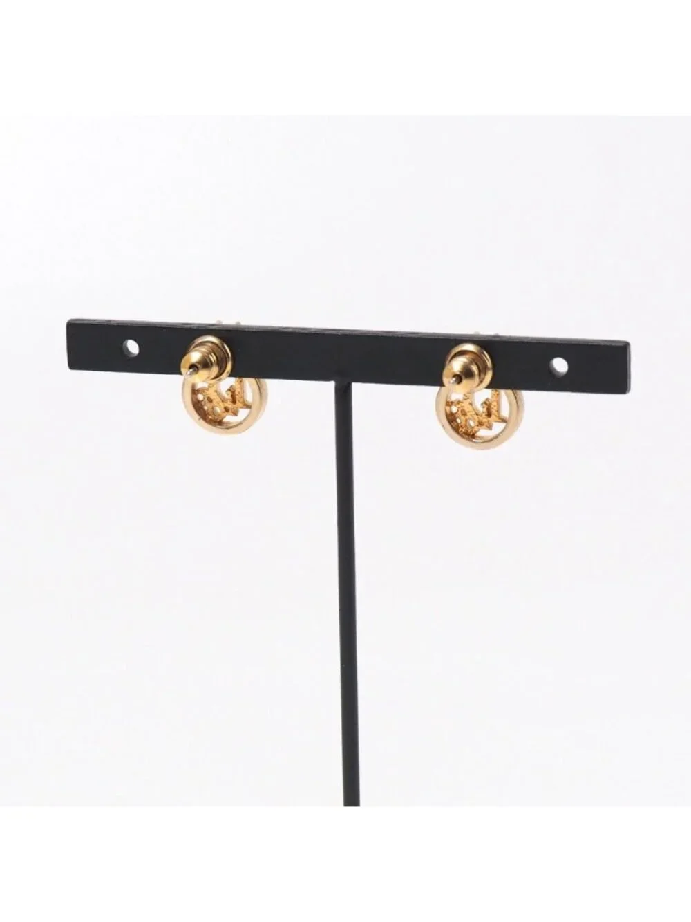 Dior Vintage Earrings Rhinestone Logo Gold